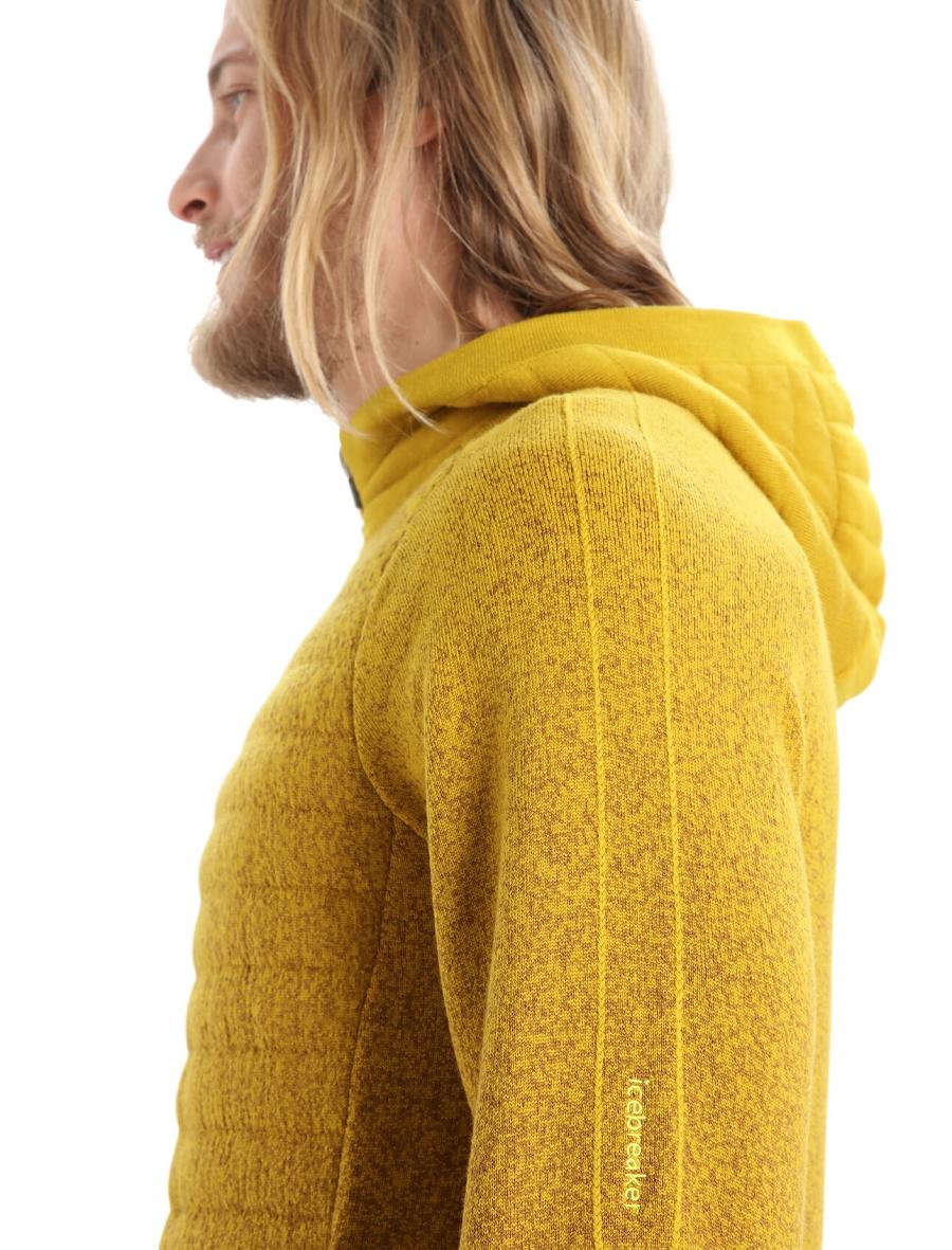 Men's Icebreaker ZoneKnit™ Merino Insulated Long Sleeve Zip Into the Deep Hoodie Clove / Silent Gold | CA 1688KORI